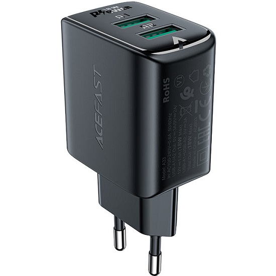 Сетевое ЗУ 2USB ACEFAST A33 черный,  QC18W 3