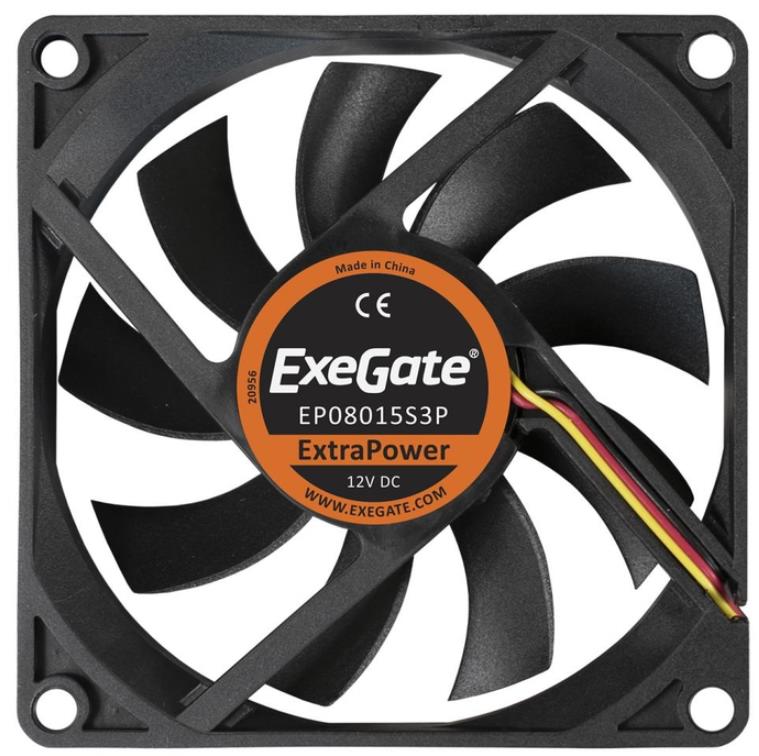 Вентилятор EXEGATE ExtraPower EP08015S3P, 80x80x15 мм, подшипник скольжения, 3pin, 2500RPM, 26dBA