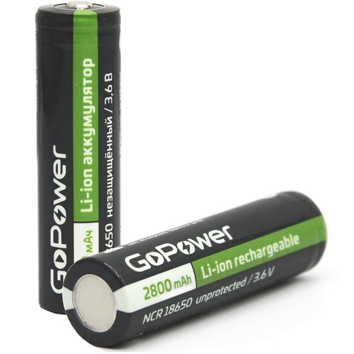 Аккумулятор GoPower 18650 2800mAh PC1 3.6V без защиты выс.конт. (1/80/160)