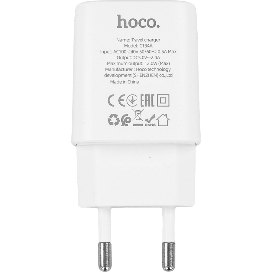 Сетевое ЗУ 1USB 3A HOCO C134A Solid, белый 20