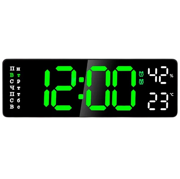 Часы настенные электронные TIMELAB модель X5503 7.5*23 см большой дисплей будильник,температура прямоугольные зеленый цвет
