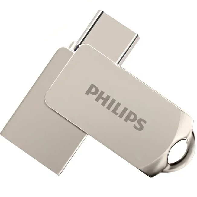USB 128Gb Philips 2-in-1, серый, USB 3.2, Type-C, металл, 100 Мб/с (FM12FD145B/97)