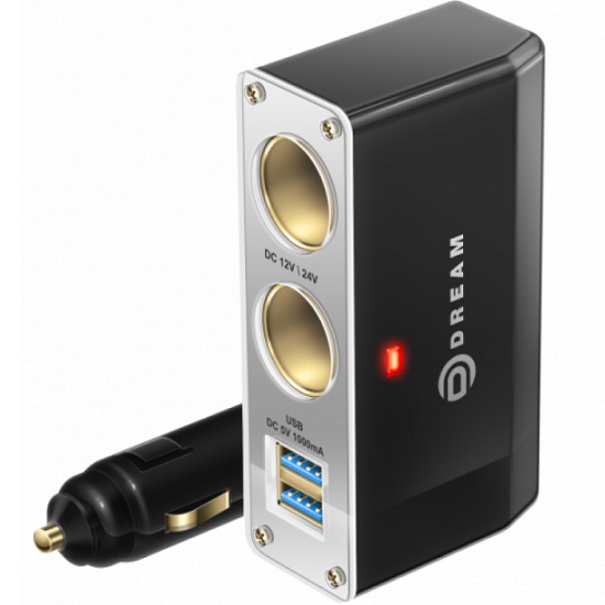 Разветвитель прикуривателя DREAM BM003 2USB 2 АЗУ 1А черный (123185)
