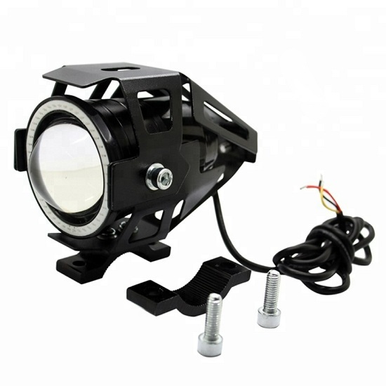 Фара линзовая 12-80V (Ангельские глазки, белый) 4