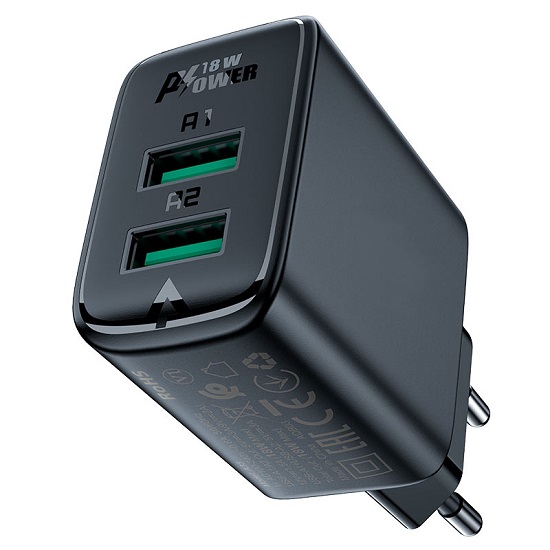 Сетевое ЗУ 2USB ACEFAST A33 черный,  QC18W