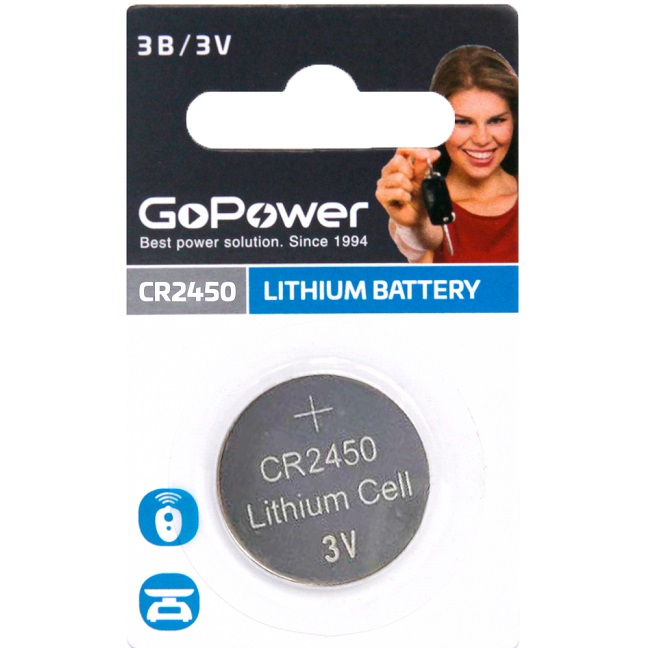 Элемент питания GoPower CR2450 BL-1 (1/40/2000)