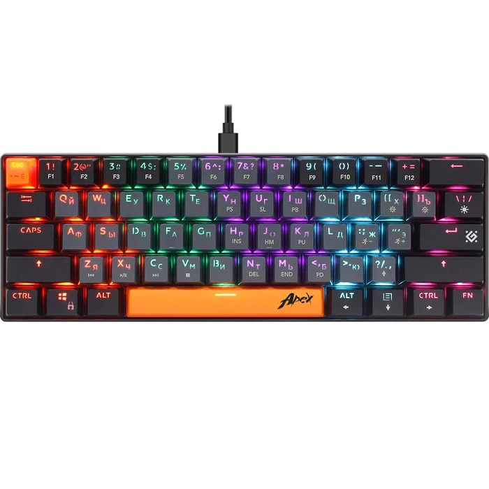 Клавиатура DEFENDER Apex GK-002 RU,3цв/серый,радуж,61к,крас.св