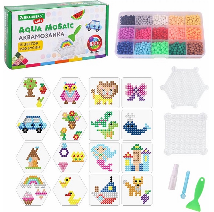 Аквамозаика BRAUBERG KIDS 15 цв 1500 бусин 664913 2
