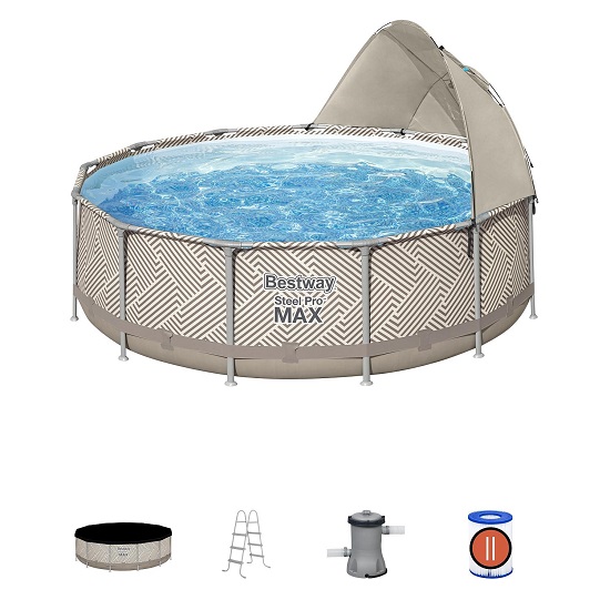 Бассейн каркасный BESTWAY 561FY Steel Pro Max 396x107см, 11133 л, фил.-нас. 2006 л\ч, лестн, тент, навес 2