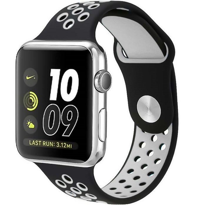 Силиконовый ремешок NIKE BAND 42/44/45/49mm, № 02_черный & белый
