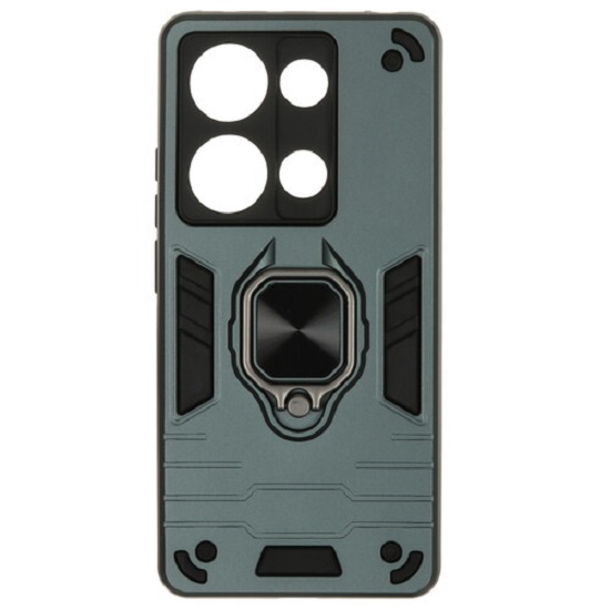 Задняя накладка DF для Poco M6 Pro (4G)/Xiaomi Redmi Note 13 Pro (4G) DF poArmor-03 (dark green) с кольцом и держателем