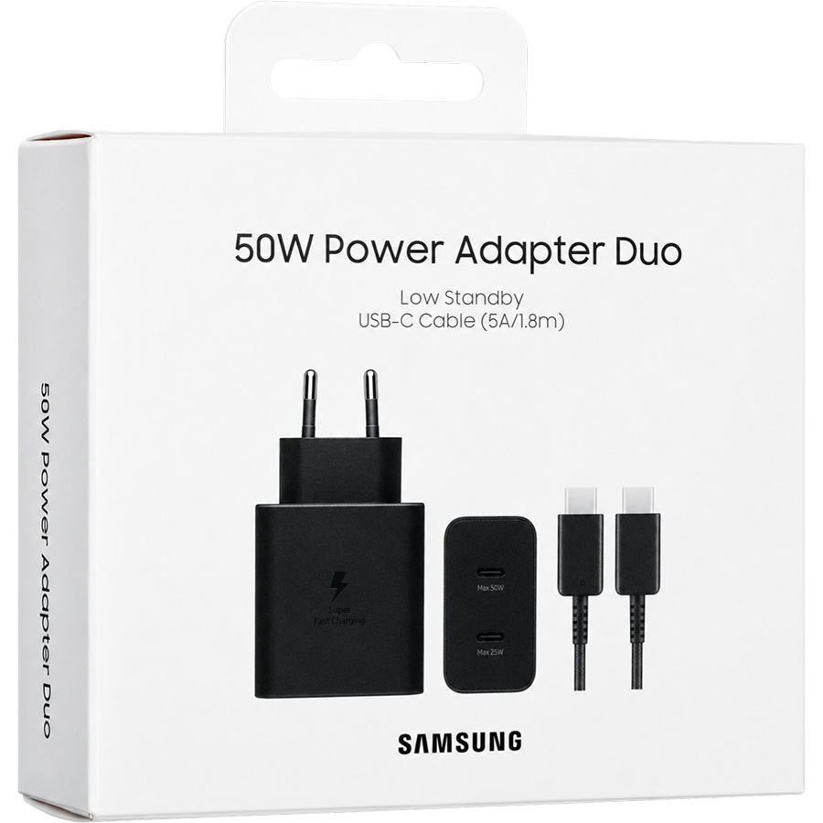 Сетевое ЗУ 2Type-C Samsung EP-T5020X, Black, Type-C, 50W (EP-T5020XBEGEU)