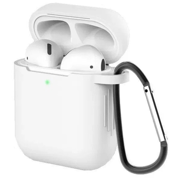 Силиконовый чехол SILICONE CASE для Airpods 1/2, №15_ белый , с карабином