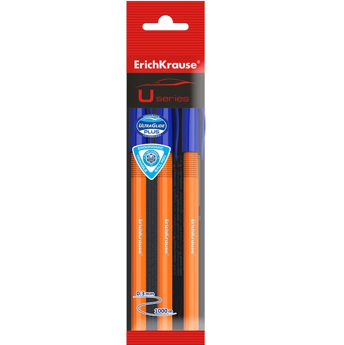 Набор ручек шариковых ErichKrause U-108 Orange Stick, 3 штуки корпус оранжевый 9521489