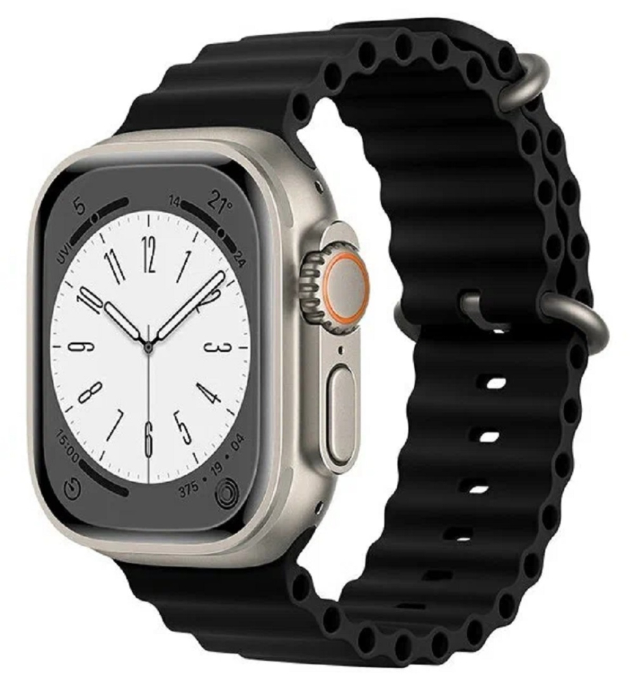 Силиконовый ремешок OCEAN BAND 42/44/45/49мм, №02, черный. застежка-пряжка