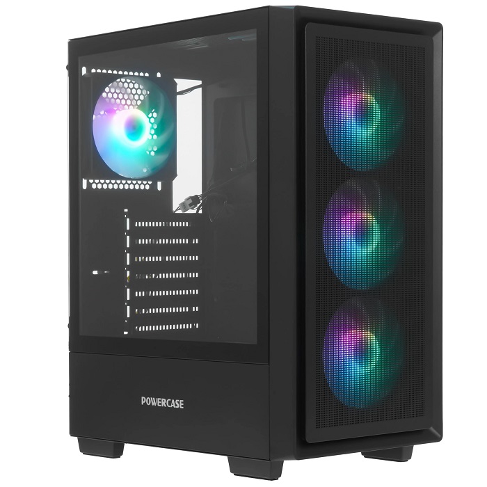 Корпус Powercase Mistral AY4B ARGb, Tempered Glass, 4x 120мм ARGb Fans, черный, ATX (CMAYB-A4)