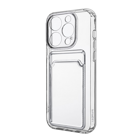 Силиконовый чехол Clear Card для iPhone 14 Pro (6.1) прозрачный с карманом для пластиковых карт