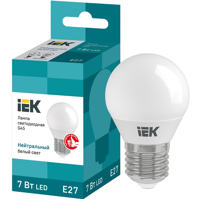 Лампа светодиодная IEK ECO G45 7W/4000К/Е27