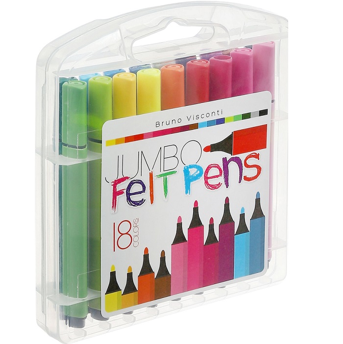 Фломастеры 18 цветов BRIGHT COLORS JUMBO, утолщенные, в пластиковом пенале