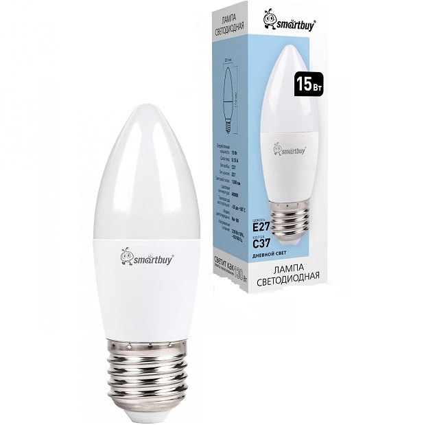 Лампа светодиодная SMARTBUY C37 15W/4000K/E27 (нейтральный свет) (SBL-C37-15-40K-E27) (10/100)