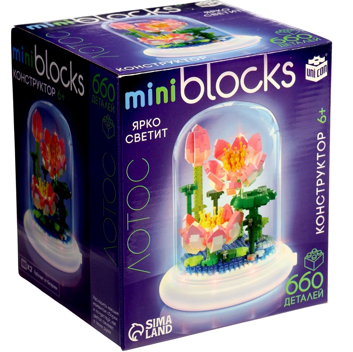 Конструктор UNICON Mini Blocks Лотос 660 деталей, свет   10917079