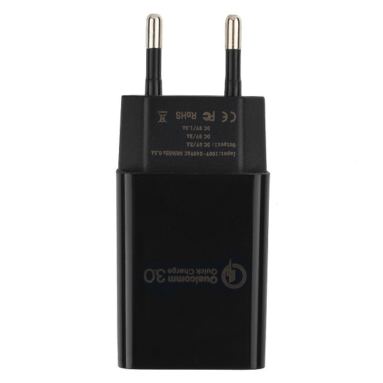 Сетевое ЗУ 1USB 3A CABLEXPERT MP3A-PC-17, черный, 18Вт, 3А, QC3.0