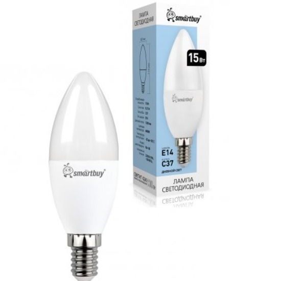 Лампа светодиодная SMARTBUY C37 15W/4000K/E14 (нейтральный свет) (SBL-C37-15-40K-E14) (10/100)