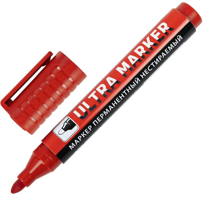 Маркер перманентный ULTRA MARKER, КРАСНЫЙ, 3,5мм,BRAUBERG, 152205