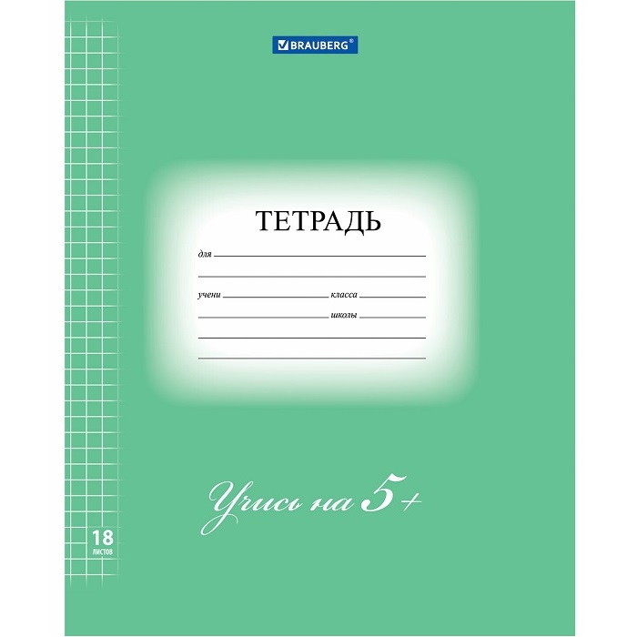 Тетрадь  18л. клетка 5-КА ЗЕЛЕНАЯ, обложка мелованный картон, блок офсет, BRAUBERG ЭКО, 402987