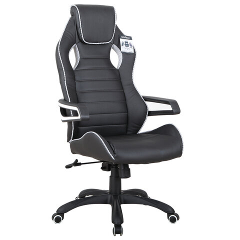 Кресло компьютерное BRABIX Techno Pro GM-003, экокожа, черное/серое, вставки серые, 531814