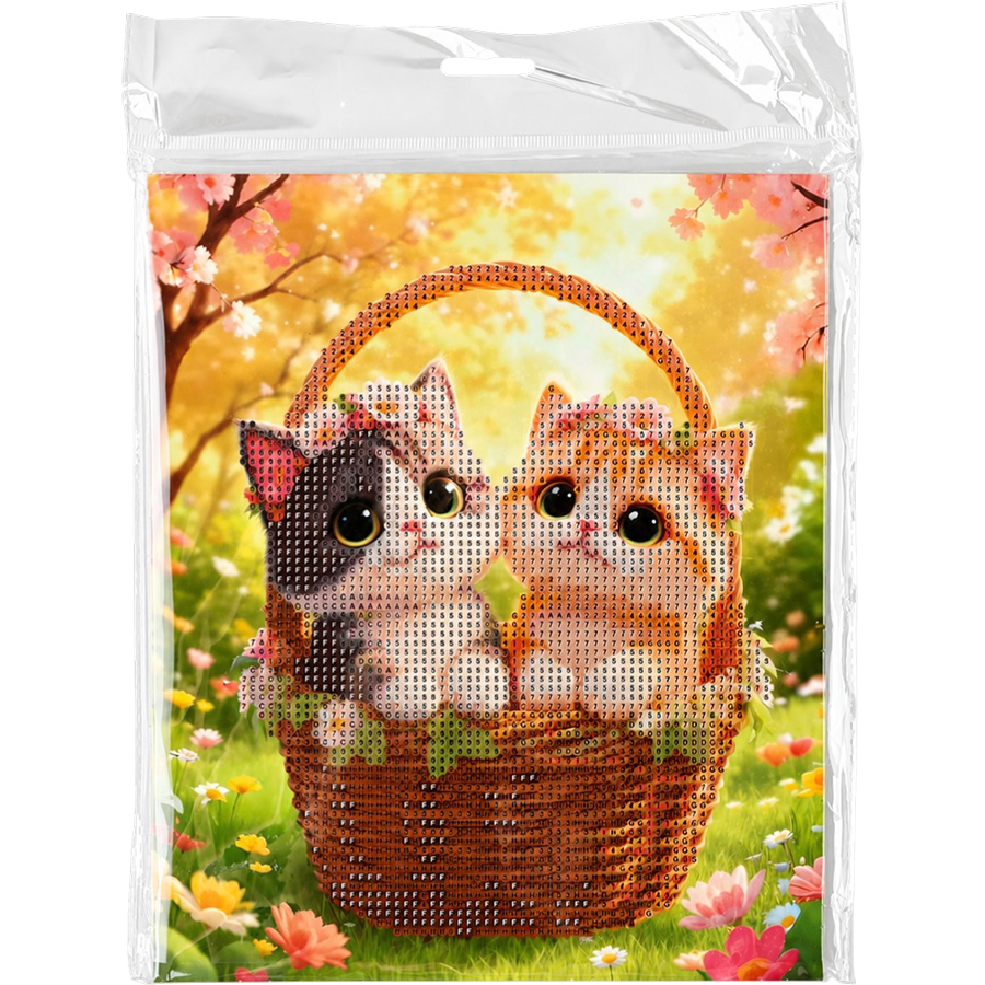 Алмазная мозаика «Котики в корзинке» 21×25 см, с мольбертом 11070782