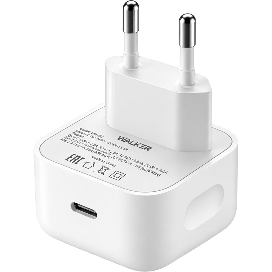 Сетевое ЗУ 1USB/1Type-C 4.5A WALKER WH-63, белое