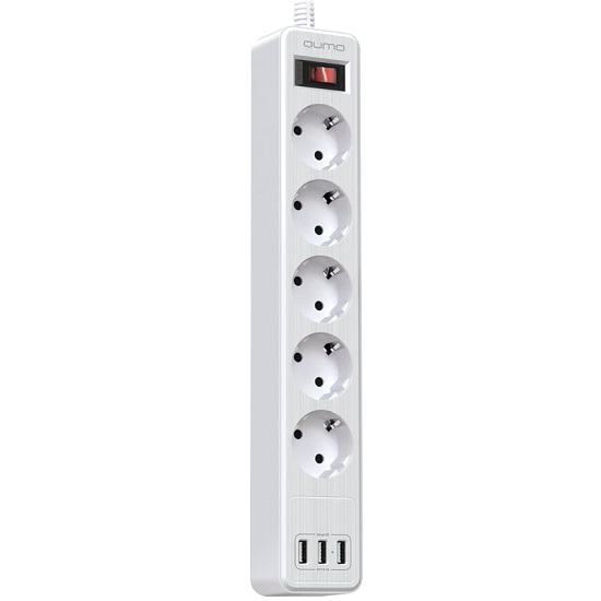 Сетевой фильтр  2.0м QUMO Power Bar  5SP4U (P-0005), белый, 5 розеток, 10A (48579)