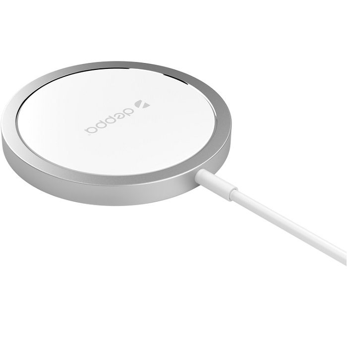 Беспроводное ЗУ DEPPA MagSafe, Qi 15W, серебро (24012)
