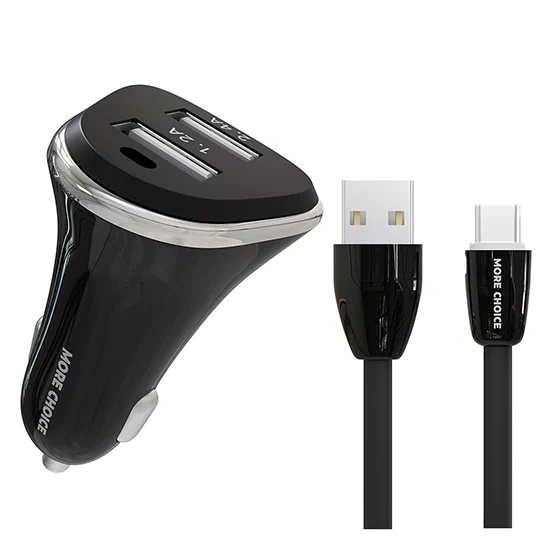 Авто ЗУ 2USB 2.4A MORE CHOICE AC22a Black Type-C