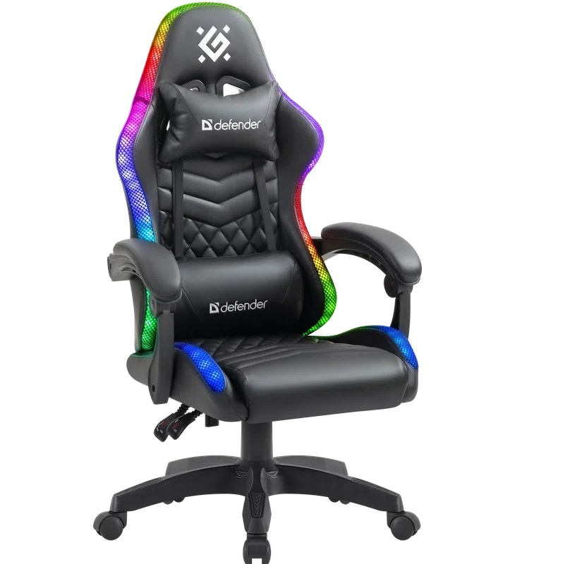 Кресло игровое DEFENDER Core черный,RGB,класс 4,PU