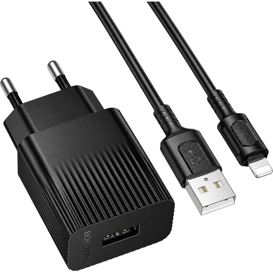 Сетевое ЗУ 1USB BOROFONE BAS71A Black, кабель USB-Lightning, 18W