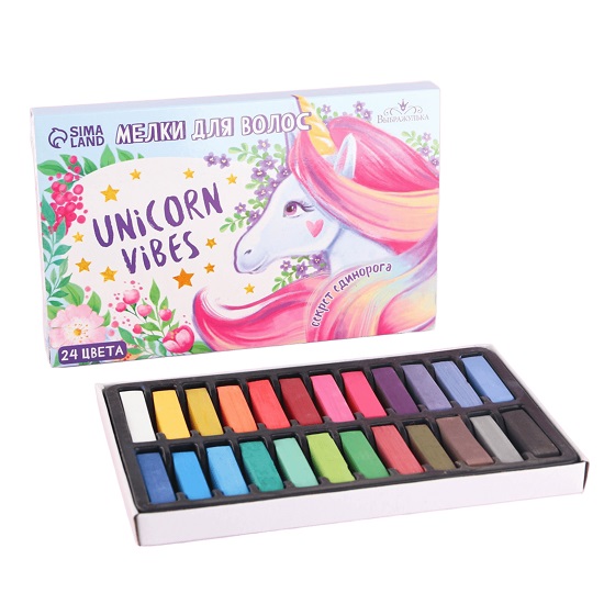 Мелки для волос Unicorn Vibes, 24 цвета