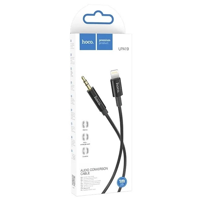 Кабель Jack 3.5 <--> Lightning  1.0м HOCO UPA19, Digital, чёрный