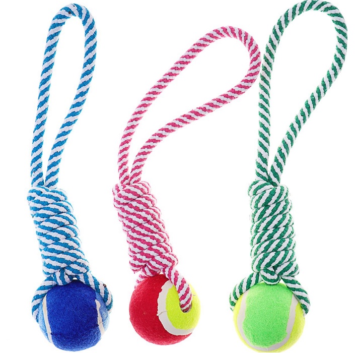 Игрушка канатная плетёная с мячом, до 130 г, до 33 см, микс цветов 3679616