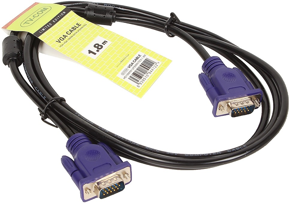 Кабель VGA <--> VGA  1.8м TV-COM QCG341AD-1.8M, ферритовые кольца
