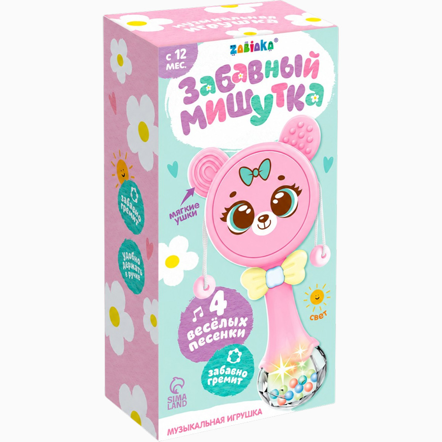 Музыкальная игрушка «Забавный мишутка», звук, свет, цвет розовый 9309739