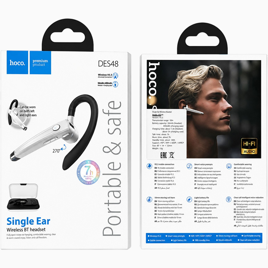 Гарнитура-Bluetooth HOCO DES48, silver 4
