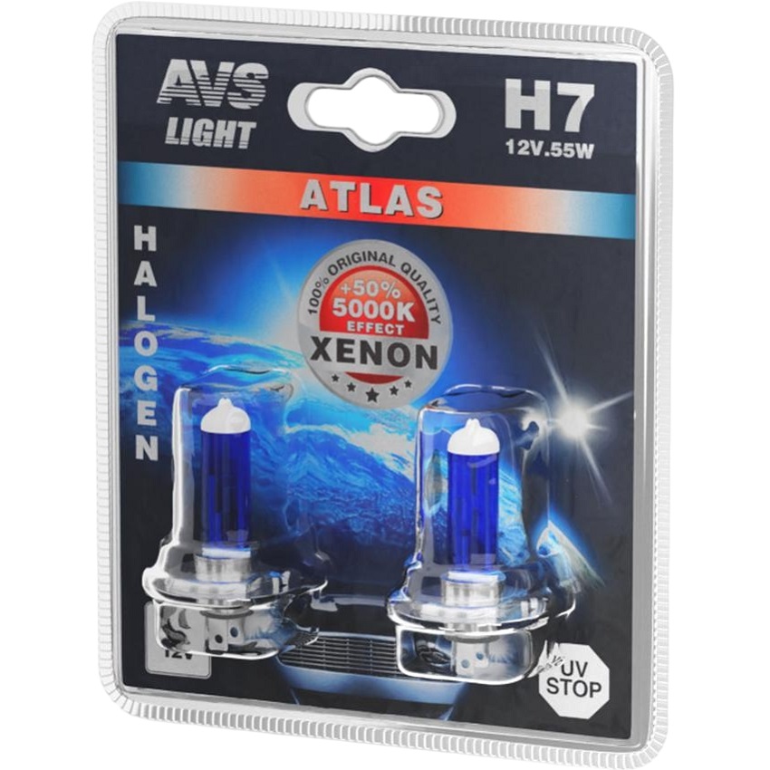 Лампа галогенная AVS ATLAS/5000К/ H7.12V.55W.блистер 2шт.