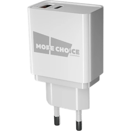 Сетевое ЗУ 1USB/1Type-C 3A MORE CHOICE NC71Si, White, Lightning-Type-C, PD20W+QC3.0 