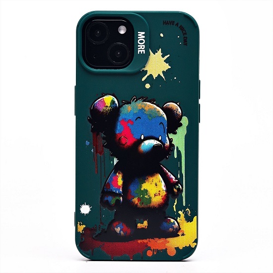 Задняя накладка SC335 для iPhone 13  (медведь) (dark green) (227073)