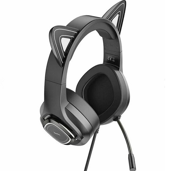 Наушники HOCO W107 Cute cat luminous, чёрно-розовый 3