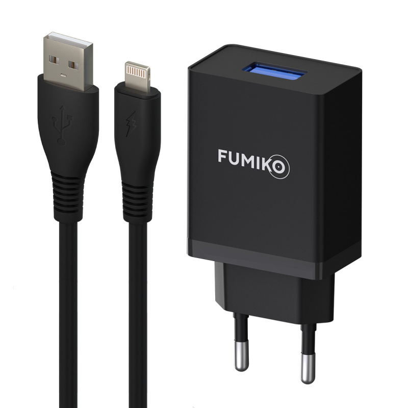 Сетевое ЗУ 1USB 2.4A FUMIKO CH12 черное, Lightning