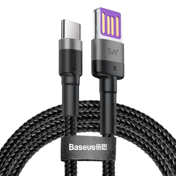 Кабель USB <--> Type-C  1.0м BASEUS Cafule HW Quick Charging Cable черный, 4A (CATKLF-PG1)