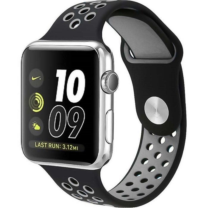 Силиконовый ремешок NIKE BAND 42/44/45/49mm, № 08_черный & серый